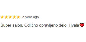 Mnenje: "Super salon. Odlično opravljeno delo. Hvala❤️" - Renata S.
